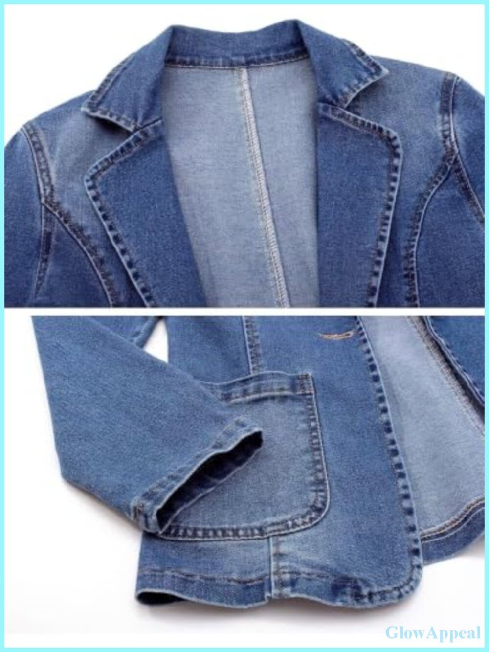 Women's Denim Blazer Notched Lapel One Button Long Sleeve Slim Fit Jean Jacket - Picture 4 of 5